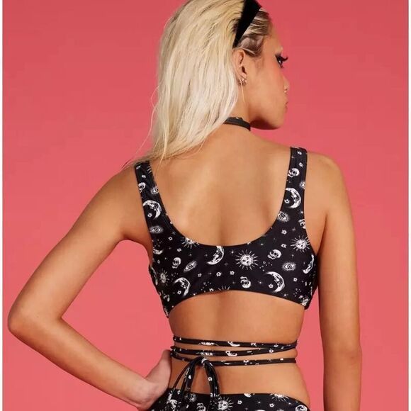 Hot Topic Celestial Skull Triangle Swim Top Black Medium New - Picture 8 of 9